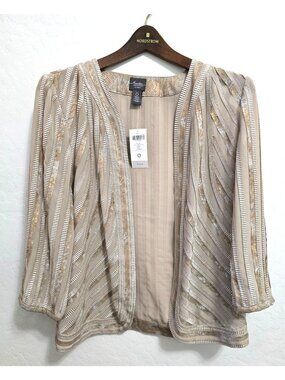 NWT Chicos Travelers Collection Size 0 Gold Gilded Stripe Jacket Open-Front